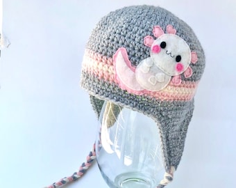 Axolotl Hat, Salamander Beanie, Crochet hat, Earflap Beanie, Adult Beanie, Baby and Child Handmade Hat