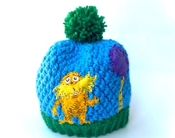 The Lorax Hat, Dr. Seuss Crochet Beanie with Pom Pom, Baby, Toddler, Child, Teen and Adult Hat