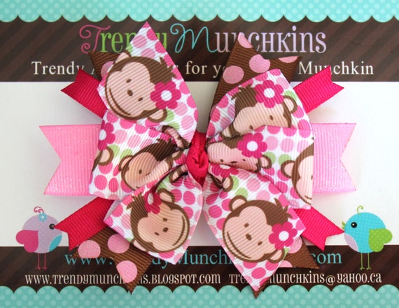 Monkey Neon Pink Pinwheel Hair Bow 4 Monkey Neon Pink Pinwheel Hair Bow 4