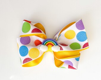 Rainbow Hairbow, Polka Dot Hair Clip, Baby Headband, Toddler Hairbows, Baby Shower Gift