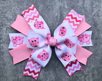 Pig Hairbow, Farm Animal Hair Clip, Baby and Toddler Headband