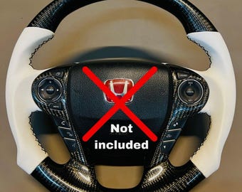 Volante de fibra de carbono de fondo plano / Cuero blanco, franja deportiva, Honda Accord 2013-2017