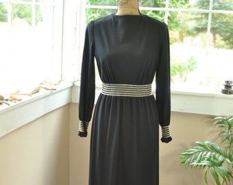 Vintage Black Maxi Dress Buttons by Hili - M (B3)