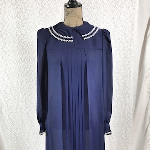Vintage 1970&#39;s Blue Polyester Dress by JT Dress Long Sleeve - Large