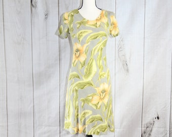 Vintage Hilo Hattie The Hawaiian Original Dress Gray Yellow and Green Dress Floral Hawaii Dress Sun Dress - Small