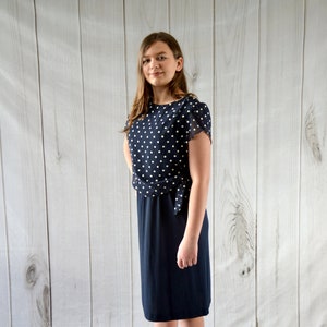 Vintage 80s Blue and White Polka Dot Dress Jenny Petites Poka Dot Dress - Small