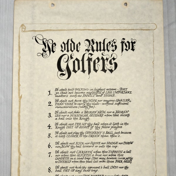 Vintage Print Ye Olde Rules For Golfers Funny Golf Sign Golfers Sign Golfer Art