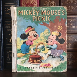 A Little Golden Book Walt Disney&#39;s Micky Mouse&#39;s Picnic Vintage Children&#39;s Hardback Book 1950