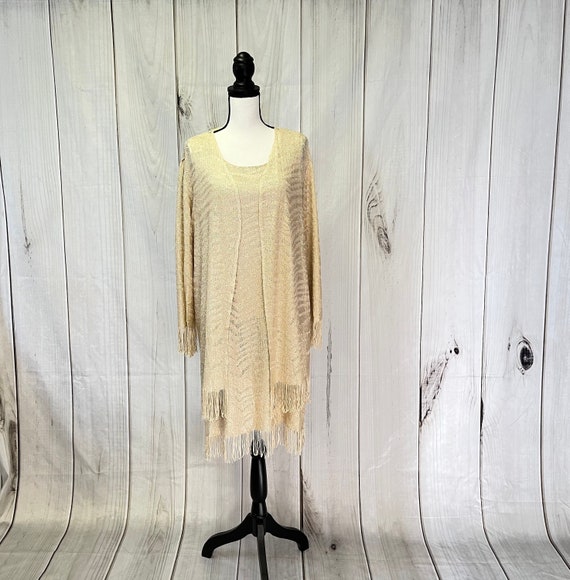 Vintage 2 Piece Party Dress Gold Fringe S. L. Fas… - image 1