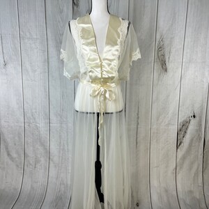 Vintage Val - Mode Lingerie Sheer Nightgown Negligee White Lace - Large