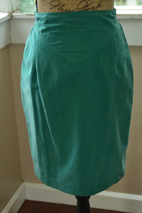Vintage Skirt Suit Green and Black Floral Dress b… - image 4