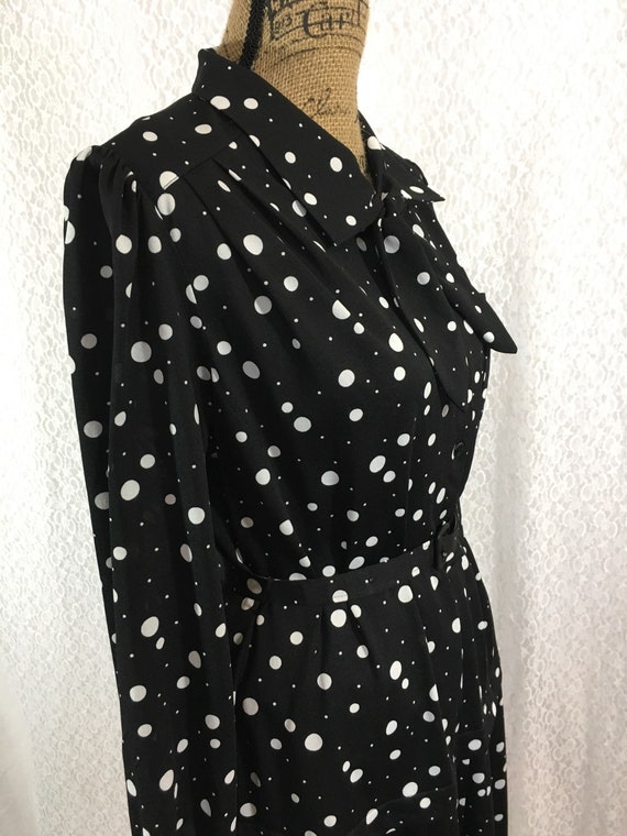 long sleeve black and white polka dot dress