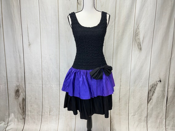 Vintage 1980's Black and Purple Party Dress Made … - image 1