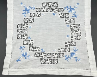 Vintage Crochet and Embroidered White and Blue Doily Doilies