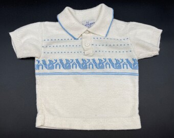 Vintage Boy's Youthcraft Knit Shirt 9 Month Blue and White Short Sleeve Shirt