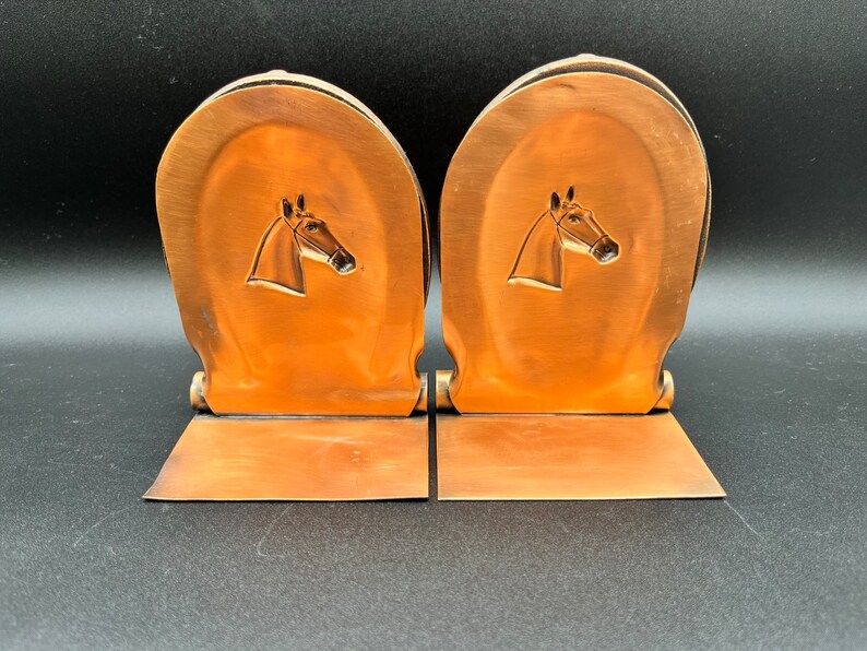 Vintage Copper Bookends Horse and Horseshoe Solid Copper Etsy