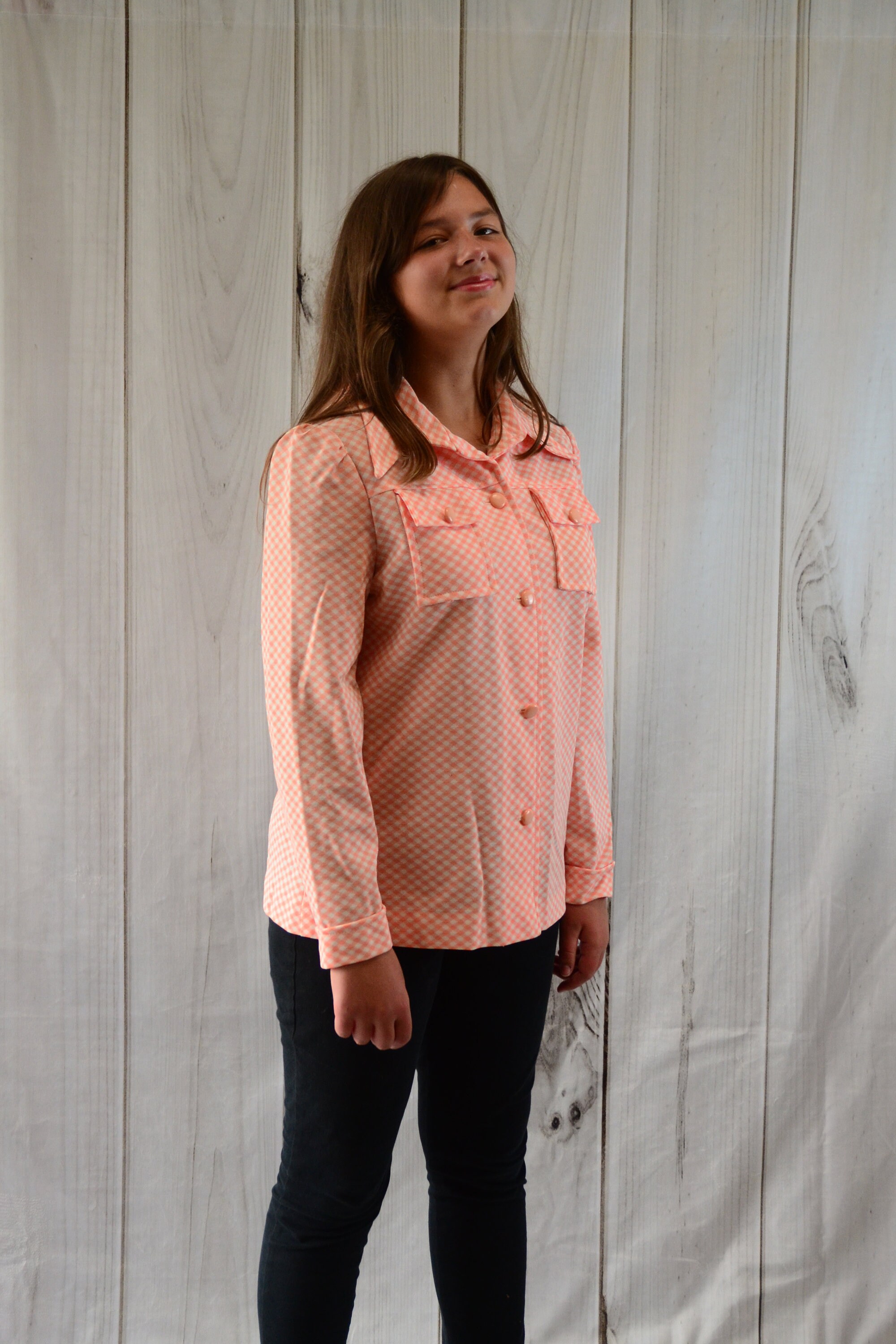 Vintage Women s Blouse White and Orange Gingham Shirt Long Sleeved Button up Women s Blouse Large Etsy