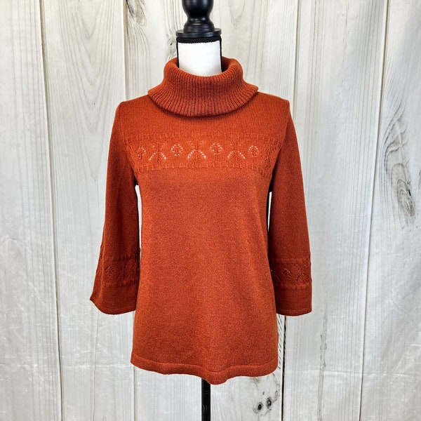 Vintage Stage 7 Turtle Neck Sweater Shirt Burnt Orange 70's Knit Blouse - Medium - Large