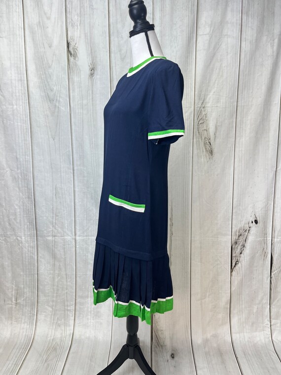 Vintage Blue Green White Drop Waist Dress Ronnie … - image 2