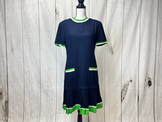 Vintage Blue Green White Drop Waist Dress Ronnie … - image 1