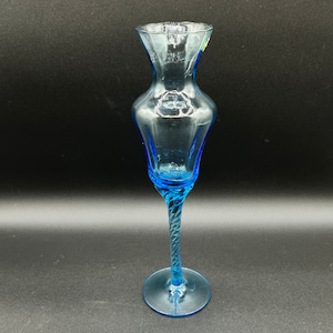Jarrón de vidrio azul vintage Jarrón de copas Hecho en Italia Vidrio italiano