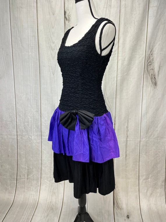 Vintage 1980's Black and Purple Party Dress Made … - image 2