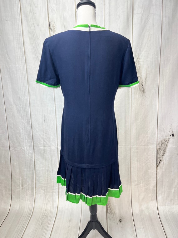 Vintage Blue Green White Drop Waist Dress Ronnie … - image 3