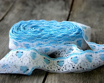 Vintage Blue and White Lace Trim Scalloped Lace 5 yards 1 inch wide
