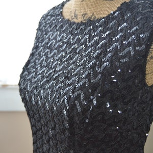 Vintage Womens Blouse Black Sequins Sleeveless Sequin Shirt Fancy Top - Medium Large