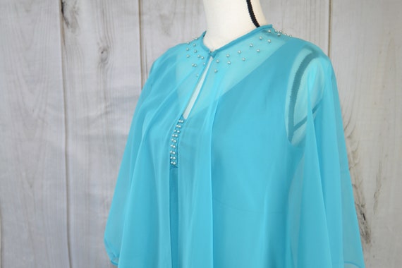 Vintage Blue Polyester Dress Sleeveless With Shaw… - image 2