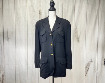 Vintage Black Wool Dress Jacket Women's Suit Jacket Blazer Coat by Burberrys - Large