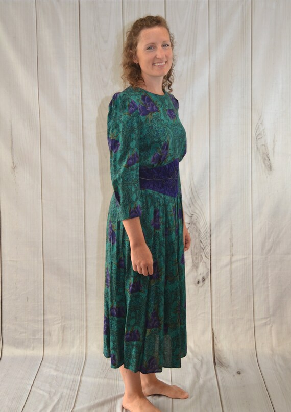 Vintage 90's Long Sleeve Dress Purple Velvet Long 