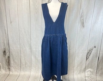 woolrich denim dress Woolrich 90s Embroidered Christmas Denim Dress Pinafore Maxi Grannycore Medium