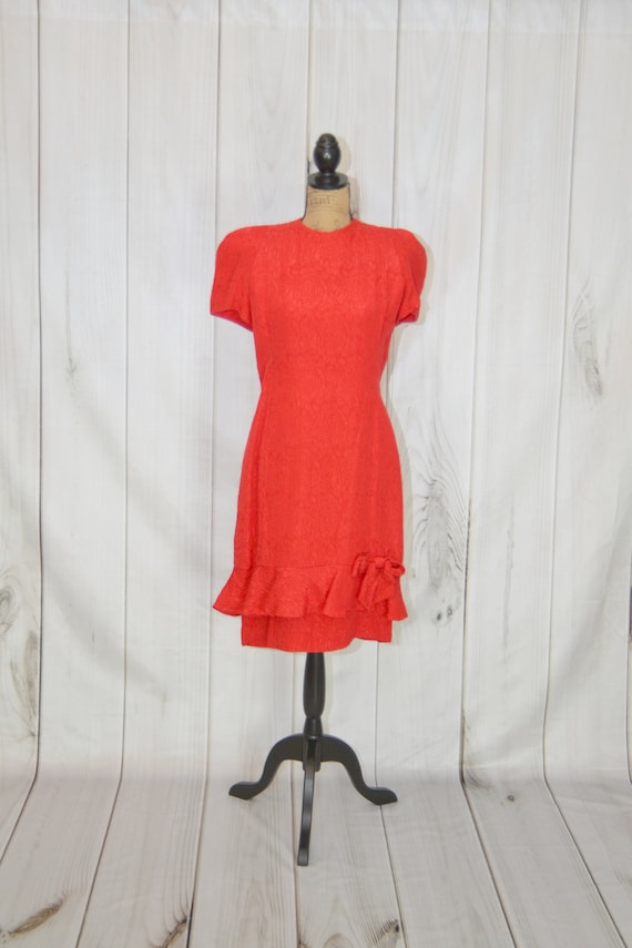 Vintage Albert Nipon Dress Red Silk Dress 80's Dr… - image 2