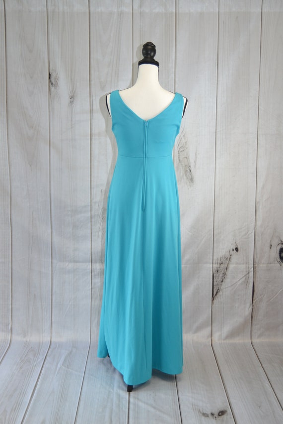 Vintage Blue Polyester Dress Sleeveless With Shaw… - image 3