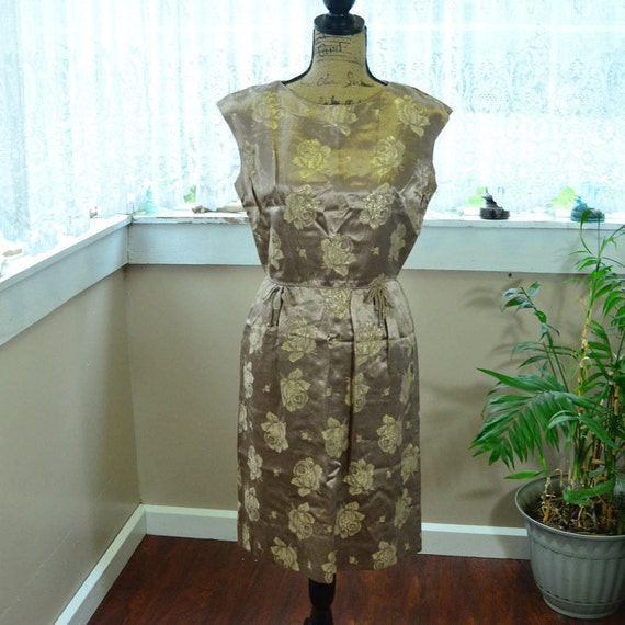 Vintage Paul Sachs Dress Shimmery Bronze with Ros… - image 1