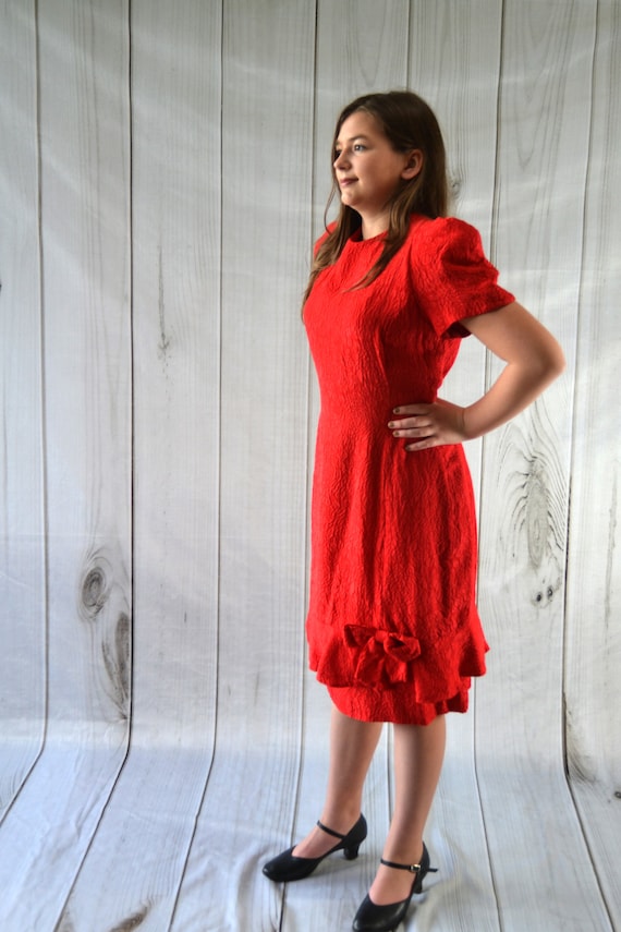 Vintage Albert Nipon Dress Red Silk Dress 80's Dr… - image 1