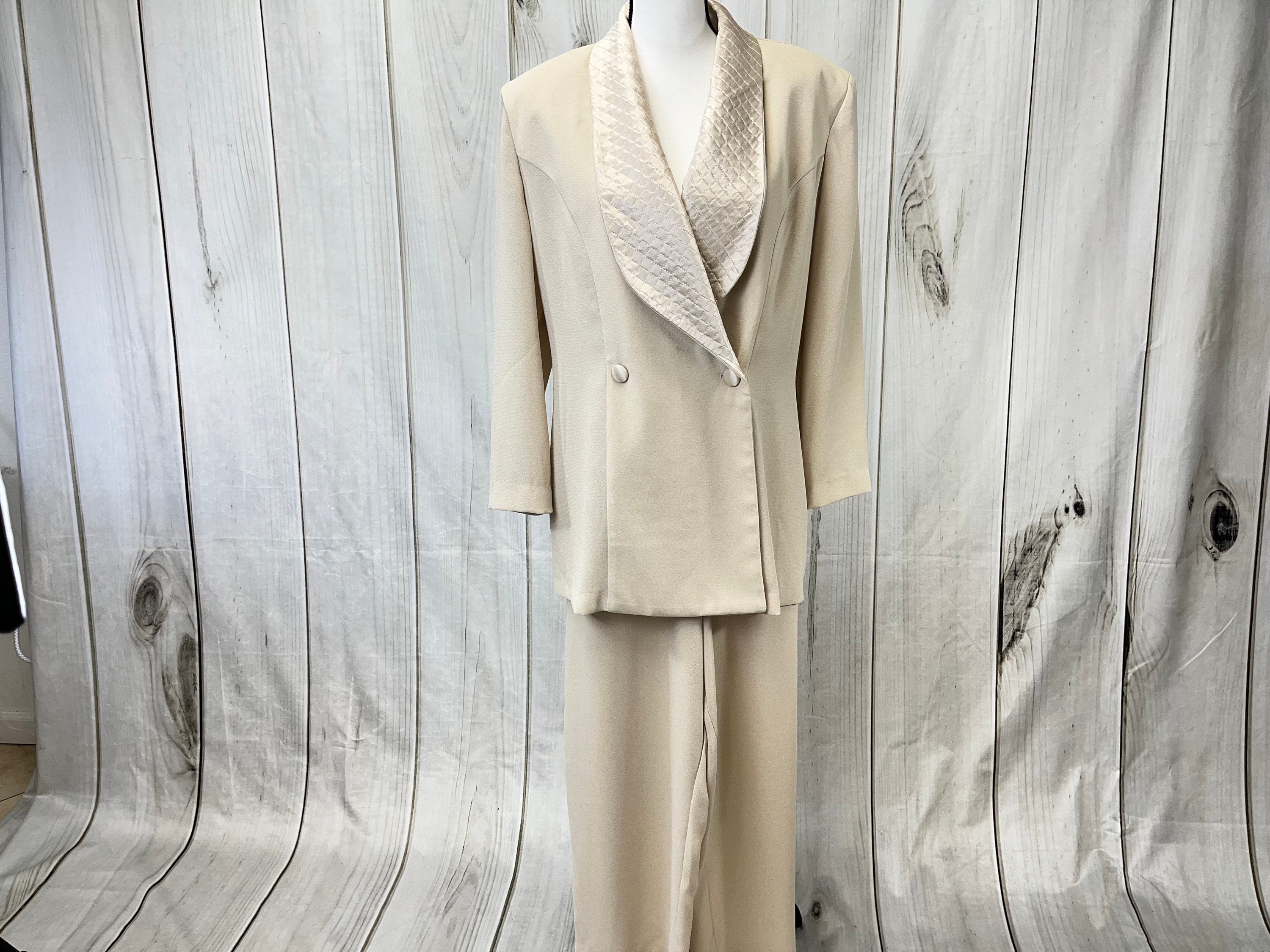 Cream Beige Pantsuit for Women, Blazer Trouser Suit Set for Women