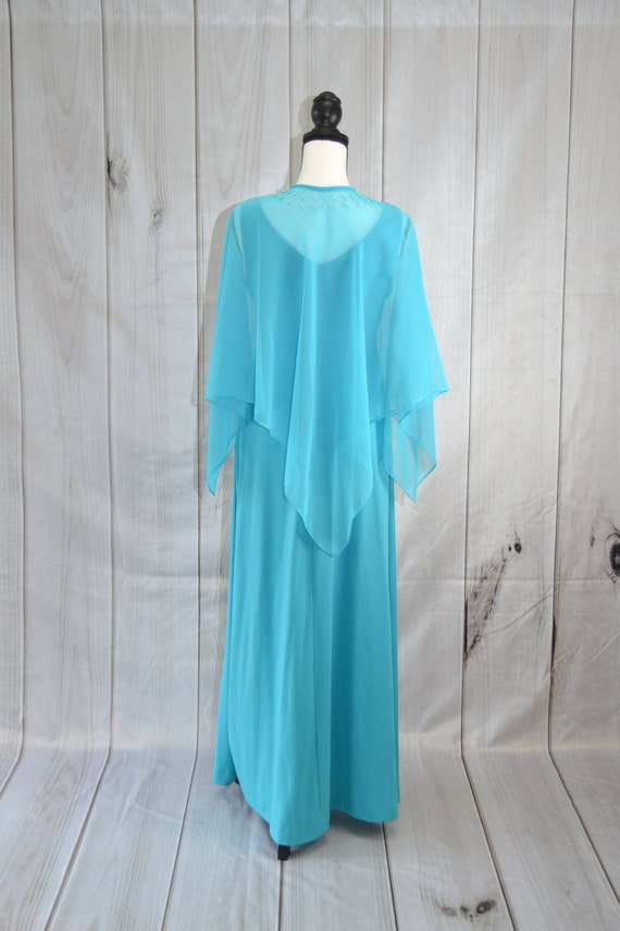 Vintage Blue Polyester Dress Sleeveless With Shaw… - image 4