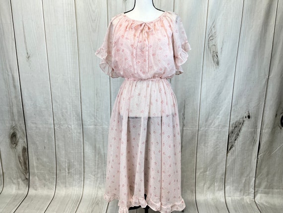 Vintage Pink Floral Country Western Flowy Dress Short Sleeve Ruffle Full  Skirt Dress - Medium - Large - Etsy Australia