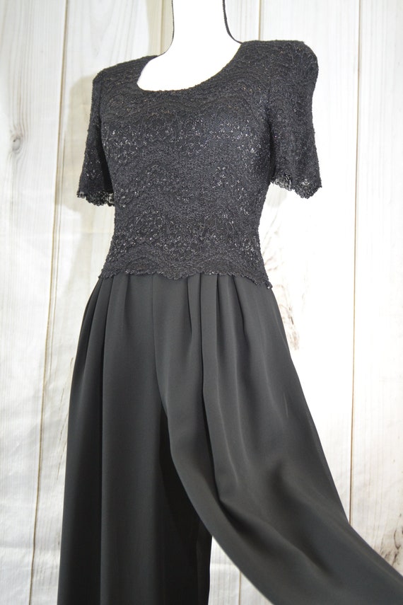 Vintage Formal Jumpsuit Dress Pants Black Lace Sh… - image 1
