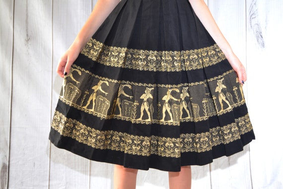 Vintage Black and Gold Dress 50's Novelty Dress B… - image 4