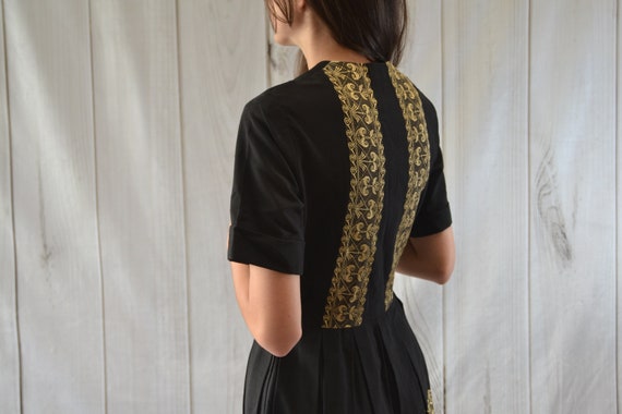 Vintage Black and Gold Dress 50's Novelty Dress B… - image 3