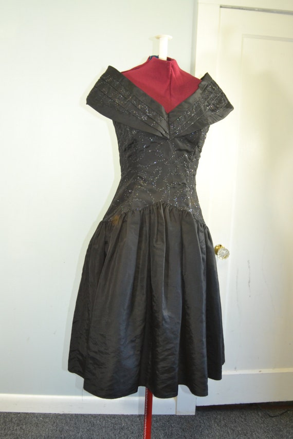 Vintage Black 80's Formal Gunne Sax Dress Off the… - image 2