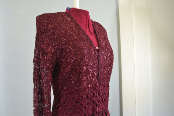Vintage 1990's Burgundy Dress Red Dress Long Sleev