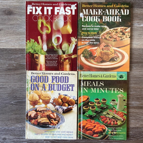 Set di 4 libri di cucina migliori case e giardini Buon cibo su un budget Pasti in pochi minuti Ricette Fai avanti Libro di cucina Correggilo Libro di cucina veloce Libro di cucina