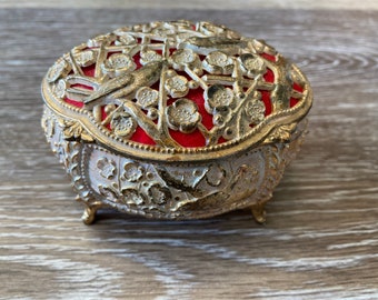 Jewelry Box Trinket Box Ring Box Gift Box Metal Jewelry Box Ornate Gold Box with Birds and Flowers