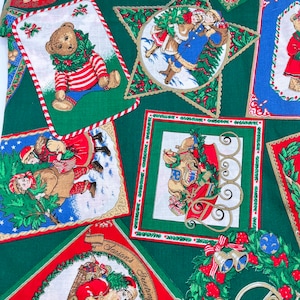 Christmas Cotton Fabric Green and Red Vintage Christmas Pattern 44&quot; Wide 3 1/4 yards Season Greetings