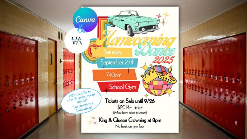 Retro Homecoming Dance Flyer Template: Editable School Dance Design (8. ...