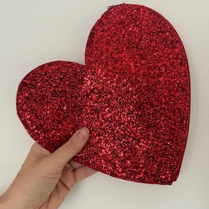 Red Glitter Heart Shaped Clutch Bag, Novelty Bag, Love Hearts, Sparkly Glitter Bag, Heart Zip Pouch, Handmade